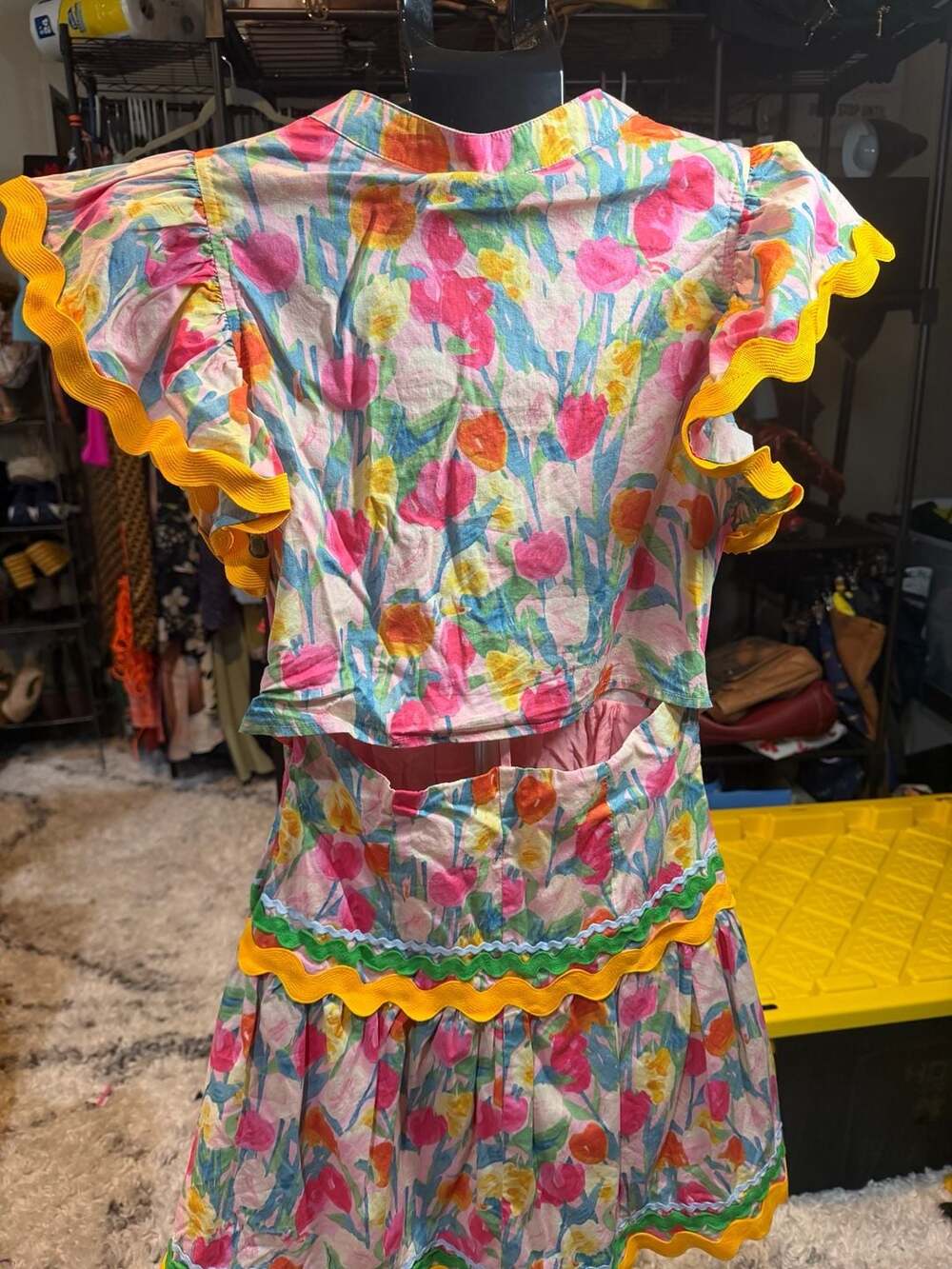 Entro Floral Pattern Ric Rac Trim Ruffle Sleeve Dress - Picture 5 of 6